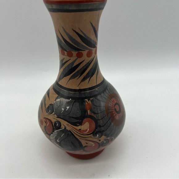 Mexican Made Tonala Vase Foral Coral Gray Color Artisan Ethnic Handmade Painted - Picture 16 of 16